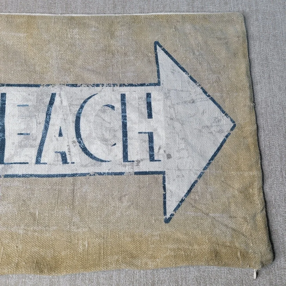 Pottery Barn Beach Arrow Lumbar Pillow Cover Tan Blue Coastal Farmhouse 16x26